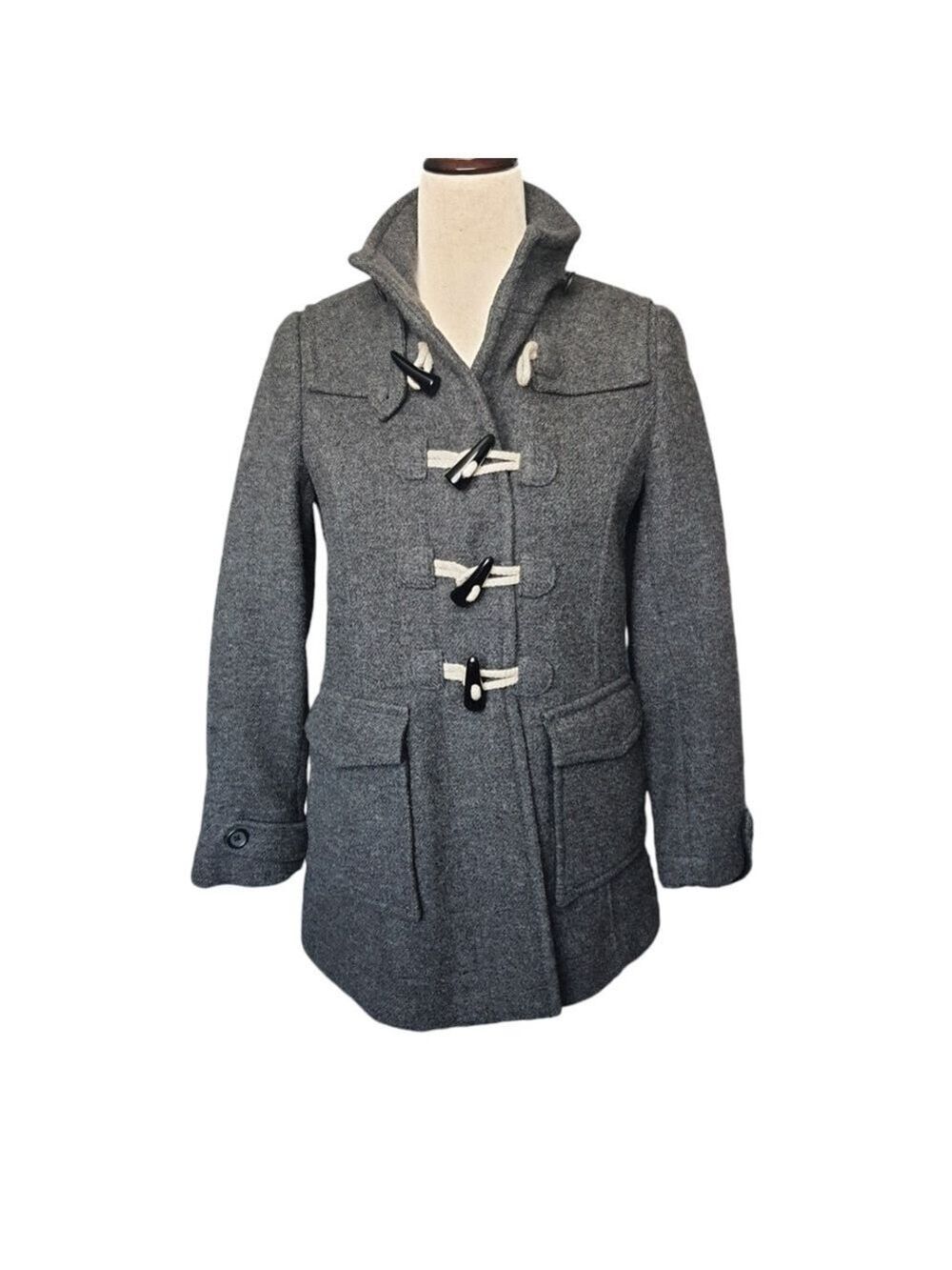 Banana Republic Wool Duffle Coat Toggle Buttons Womens (S) Grey